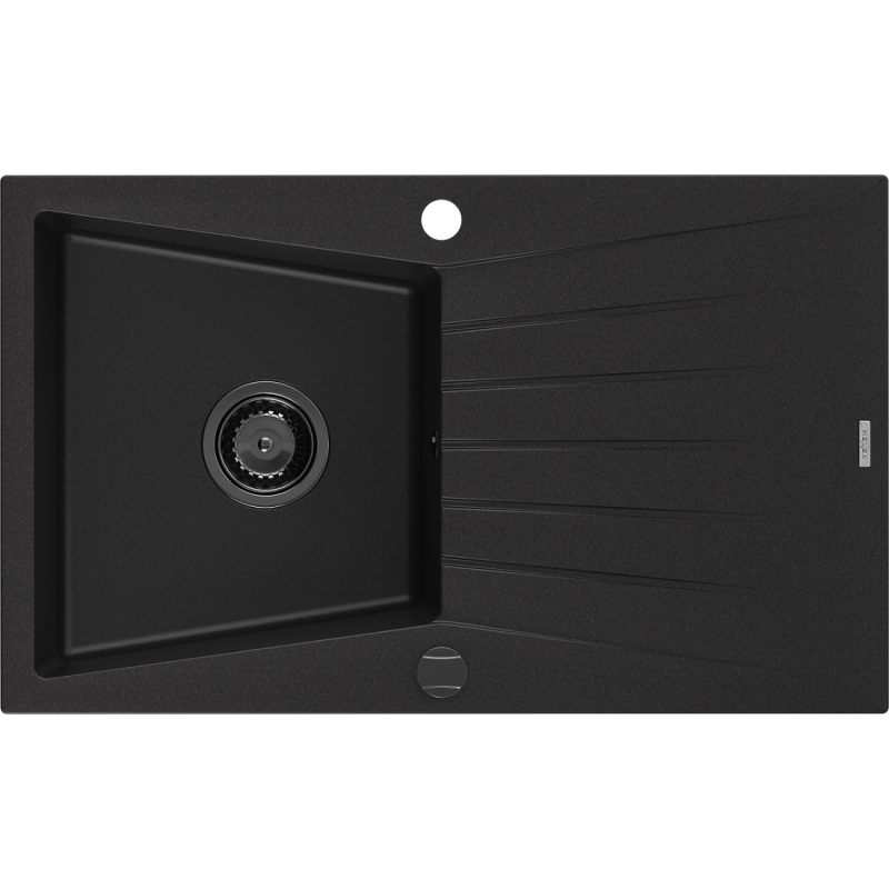 Mexen Cesar granitdiskho enkel med avrinning 775 x 470 mm, svart, svart sifon - 6514771010-77-B