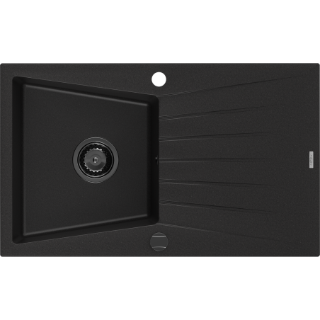 Mexen Cesar évier en granit 1 bac avec égouttoir 775 x 470 mm, noir, siphon noir - 6514771010-77-B