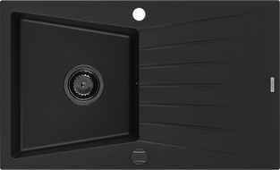 Mexen Cesar lava-louça de granito 1-bacia com escorredor 775 x 470 mm, preto, sifão preto - 6514771010-77-B