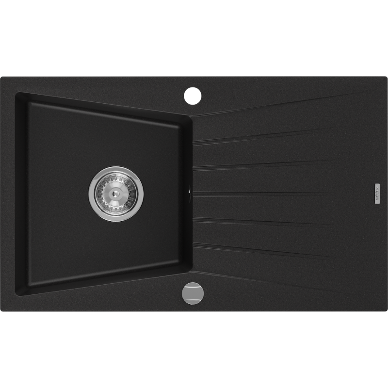 Mexen Cesar évier en granit 1 bac avec égouttoir 775 x 470 mm, noir, siphon chromé - 6514771010-77