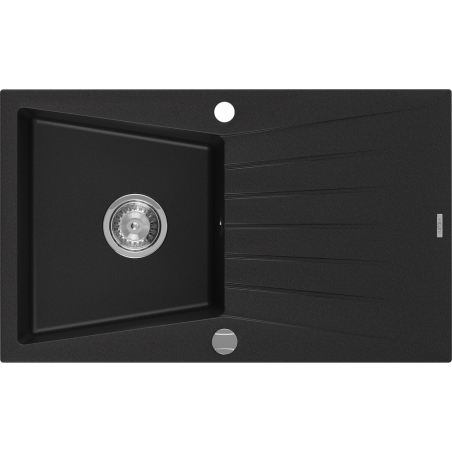Mexen Cesar granite sink 1-bowl with drainer 775 x 470 mm, black, chrome siphon - 6514771010-77