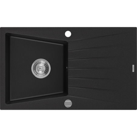 Mexen Cesar Granitspüle 1-becken mit Abtropffläche 775 x 470 mm, schwarz, Siphon Chrom - 6514771010-77
