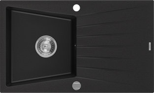 Mexen Cesar lavello in granito a 1 vasca con scolapiatti 775 x 470 mm, nero, sifone cromato - 6514771010-77