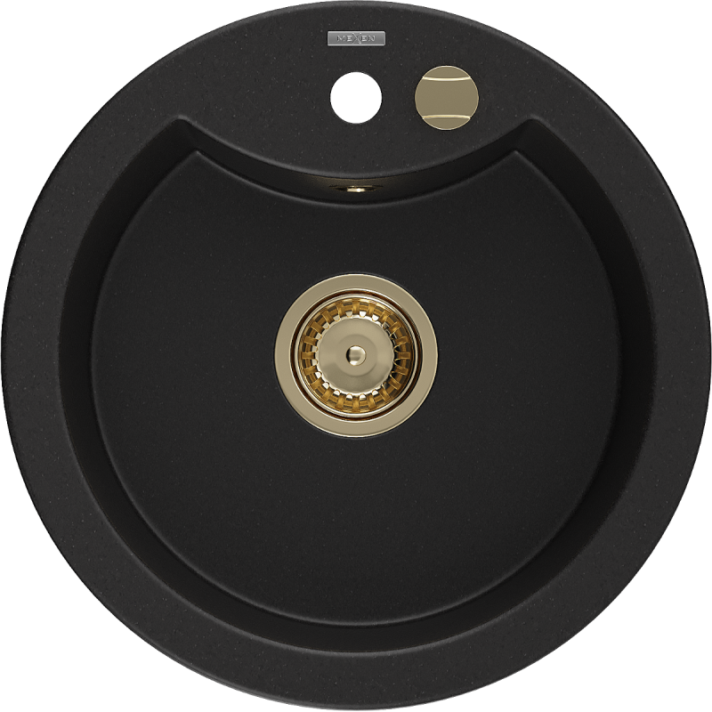 Mexen Diego 1-bowl Granite Kitchen Sink 488 x 480 mm, Black with Gold Waste - 6512481000-77-G