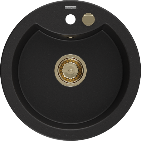 Mexen Diego 1-bowl Granite Kitchen Sink 488 x 480 mm, Black with Gold Waste - 6512481000-77-G