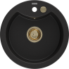 Mexen Diego fregadero de granito de 1 compartimento 488 x 480 mm, negro, sifón dorado - 6512481000-77-G