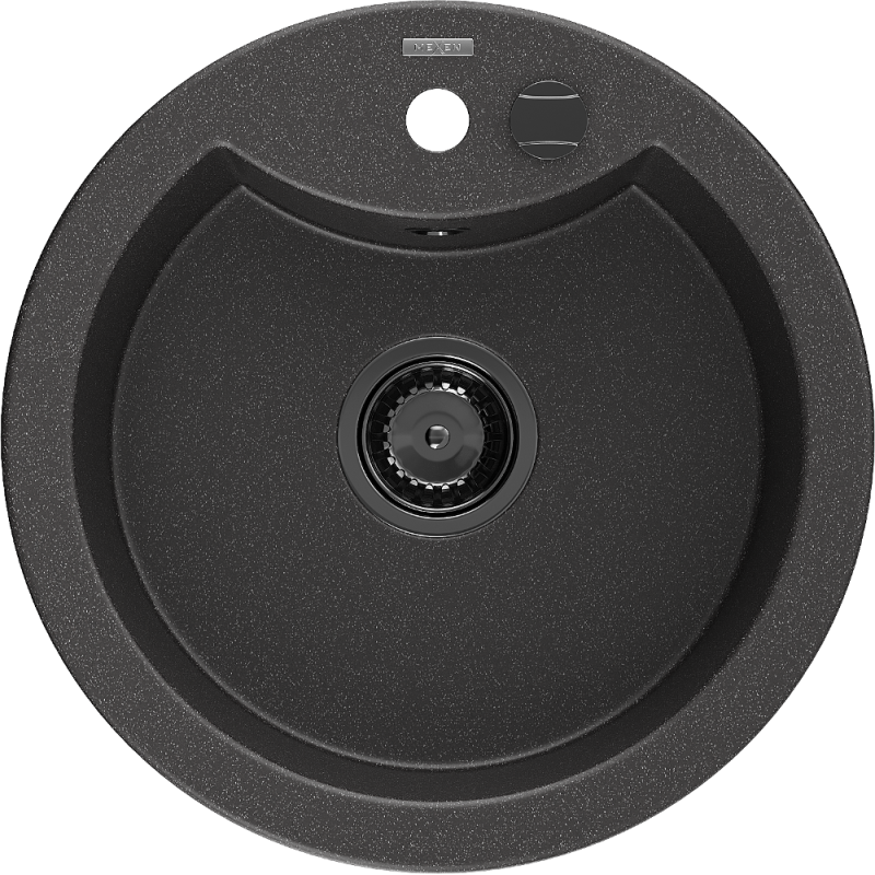 Mexen Diego fregadero de granito 1-cubeta 488 x 480 mm, negro moteado, sifón negro - 6512481000-76-B
