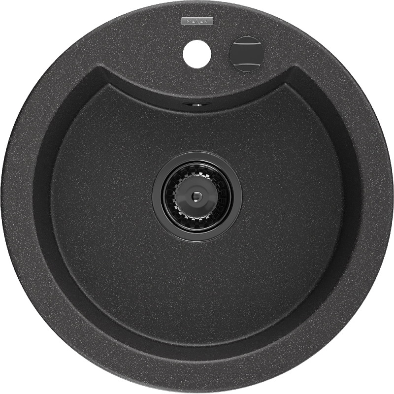 Mexen Diego fregadero de granito de 1 seno 488 x 480 mm, negro salpicado, sifón negro - 6512481000-76-B