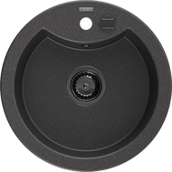 Mexen Diego Granitspullser mat 1-Kummer 488 x 480 mm, schwaarz gesprenkelt, schwaarze Siphon - 6512481000-76-B