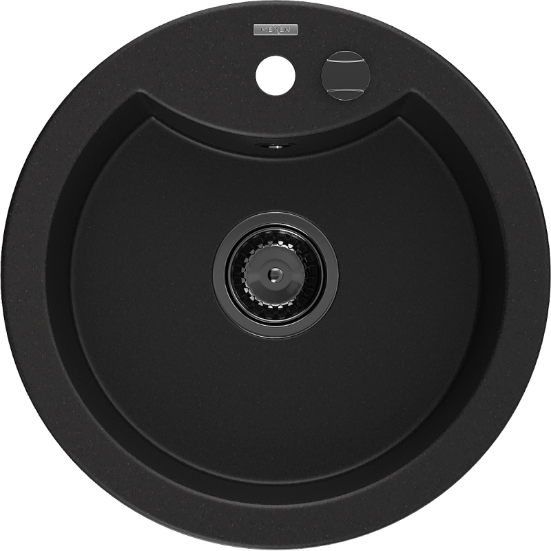 Mexen Diego granite sink 1-bowl 488 x 480 mm, black, black siphon - 6512481000-77-B