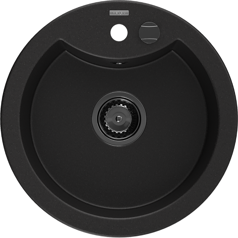 Mexen Diego νεροχύτης γρανίτη 1-διαμερισμάτων 488 x 480 mm, μαύρος, σιφόν μαύρο