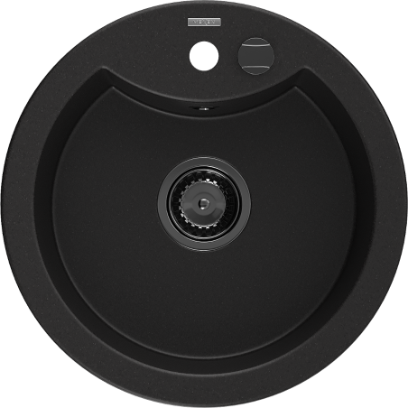 Mexen Diego lavello in granito a 1 vasca 488 x 480 mm, nero, sifone nero - 6512481000-77-B