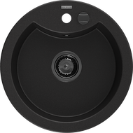 Mexen Diego lavello in granito a 1 vasca 488 x 480 mm, nero, sifone nero - 6512481000-77-B
