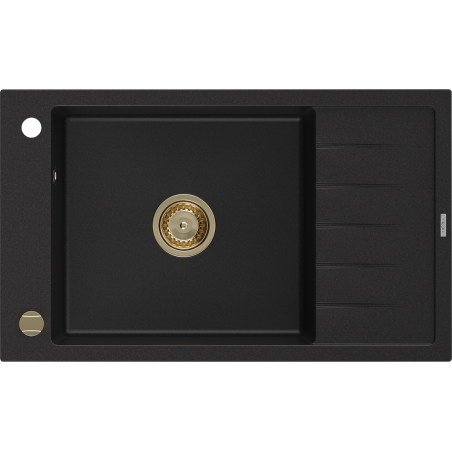 Mexen Elias fregadero de granito 1 cubeta con escurridor 795 x 480 mm, negro, sifón dorado - 6511791005-77-G