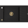 Mexen Elias fregadero de granito 1 cubeta con escurridor 795 x 480 mm, negro, sifón dorado - 6511791005-77-G