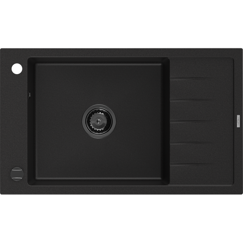 Mexen Elias évier en granit 1 bac avec égouttoir 795 x 480 mm, noir, siphon noir - 6511791005-77-B