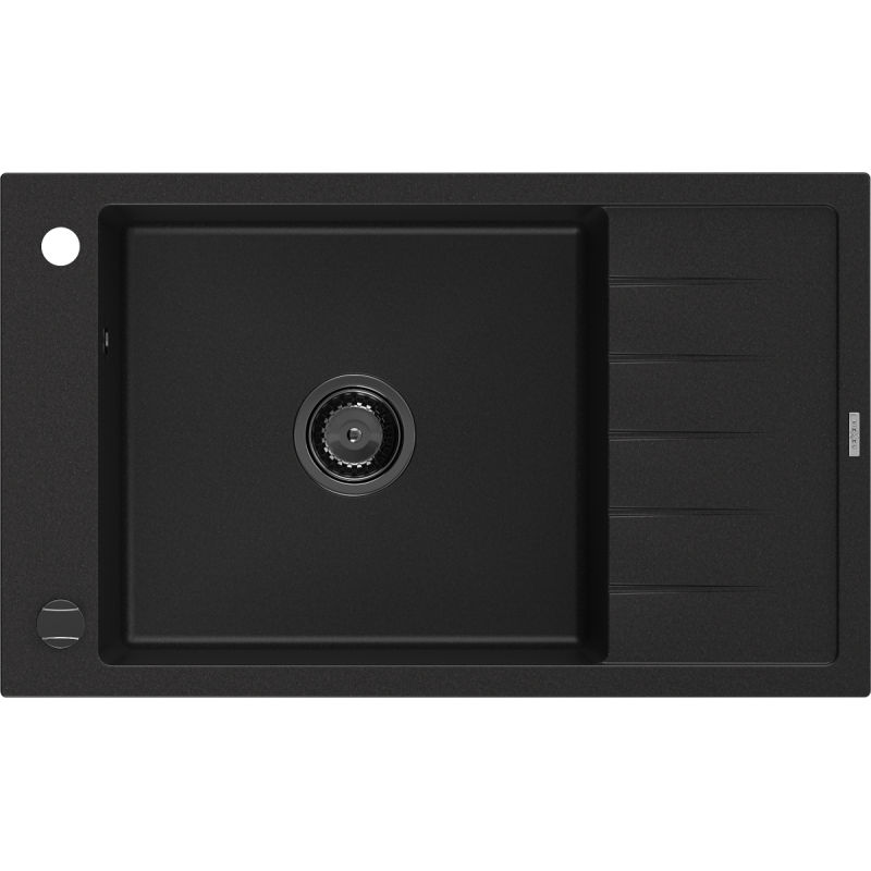 Mexen Elias évier en granit à 1 bac avec égouttoir 795 x 480 mm, noir, siphon noir - 6511791005-77-B