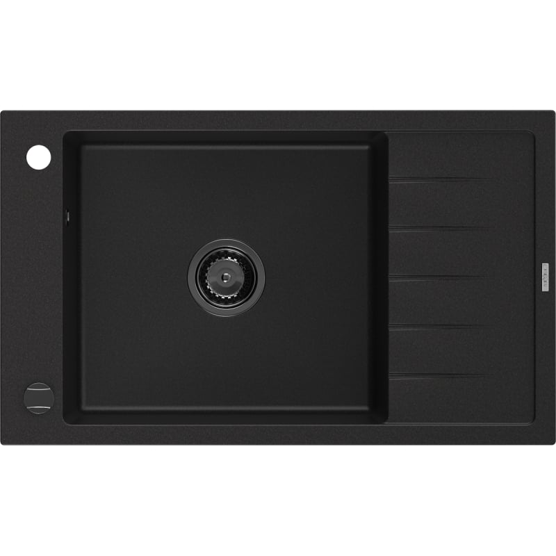 Mexen Elias granieten gootsteen 1-kom met afdruiprek 795 x 480 mm, zwart, zwarte sifon - 6511791005-77-B