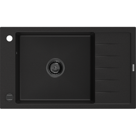 Mexen Elias granite sink 1-bowl with drainer 795 x 480 mm, black, black siphon - 6511791005-77-B