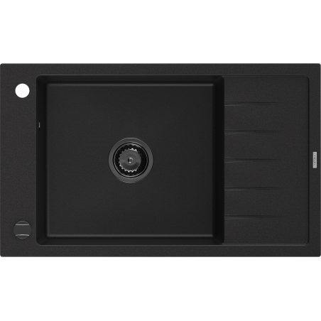 Mexen Elias lavello in granito a 1 vasca con sgocciolatoio 795 x 480 mm, nero, sifone nero - 6511791005-77-B