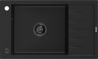 Mexen Elias évier en granit 1 bac avec égouttoir 795 x 480 mm, noir, siphon noir - 6511791005-77-B
