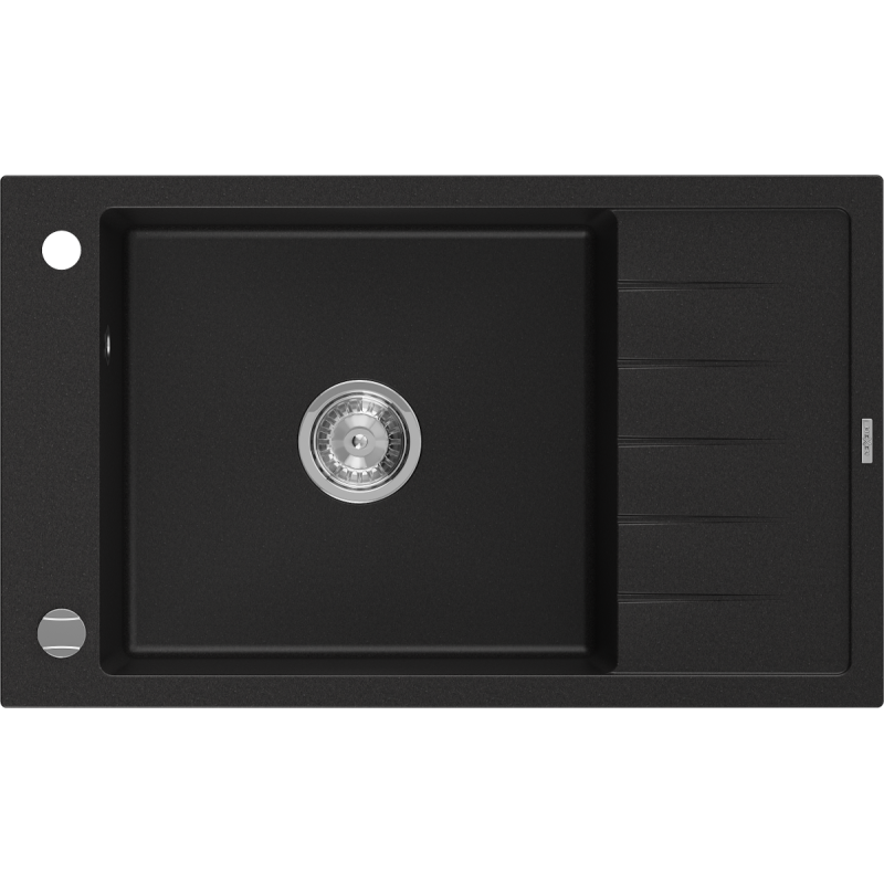 Mexen Elias Granitspüle 1-beckig mit Abtropffläche 795 x 480 mm, schwarz, Siphon chrom - 6511791005-77