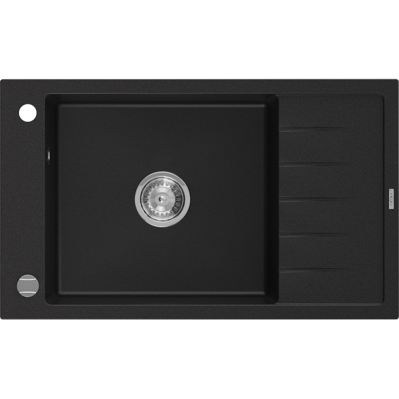 Mexen Elias lava-louça de granito de 1 cuba com escorredor 795 x 480 mm, preto, sifão cromado - 6511791005-77