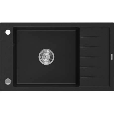 Mexen Elias évier de cuisine en granit à 1 bac avec égouttoir 795 x 480 mm, noir, siphon chromé - 6511791005-77
