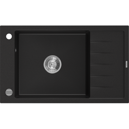 Mexen Elias évier granitique 1 bac avec égouttoir 795 x 480 mm, noir, siphon chromé - 6511791005-77