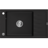 Mexen Elias fregadero de granito de 1 tazón con escurridor 795 x 480 mm, negro, sifón cromado - 6511791005-77