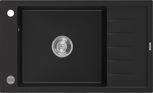 Mexen Elias granite kitchen sink 1-bowl with drainer 795 x 480 mm, black, chrome siphon - 6511791005-77