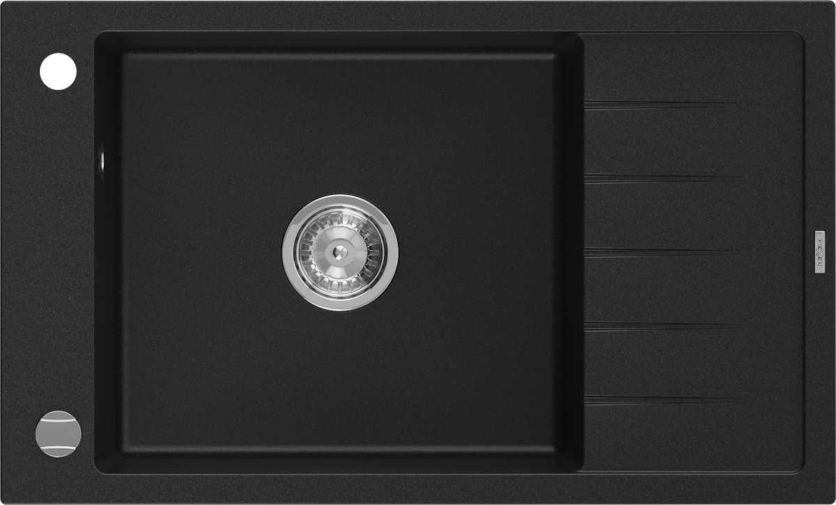 Mexen Elias zlewozmywak granitowy 1-komorowy z ociekaczem 795 x 480 mm, czarny, syfon chrom - 6511791005-77