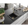 Mexen Enzo fregadero de granito de 1 cubeta con escurridor 576 x 465 mm, negro, sifón dorado - 6506571005-77-G
