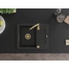 Mexen Enzo fregadero de granito de 1 cubeta con escurridor 576 x 465 mm, negro, sifón dorado - 6506571005-77-G