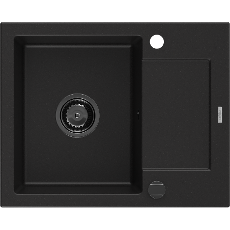Mexen Enzo fregadero de granito 1-cubeta con escurridor 576 x 465 mm, negro, sifón negro - 6506571005-77-B