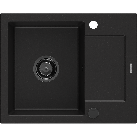Mexen Enzo Granitspüle 1-Becken mit Abtropffläche 576 x 465 mm, schwarz, schwarzer Siphon - 6506571005-77-B