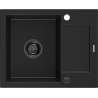 Mexen Enzo granite kitchen sink 1-bowl with drainer 576 x 465 mm, black, black siphon - 6506571005-77-B