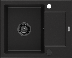 Mexen Enzo Granitspullang eenzeg Kammer mat Ofdrock 576 x 465 mm, schwaarz, schwaarze Siphon - 6506571005-77-B