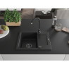 Mexen Enzo granit gootsteen 1-kompartement met afdruiprek 576 x 465 mm, zwart, zwarte sifon - 6506571005-77-B