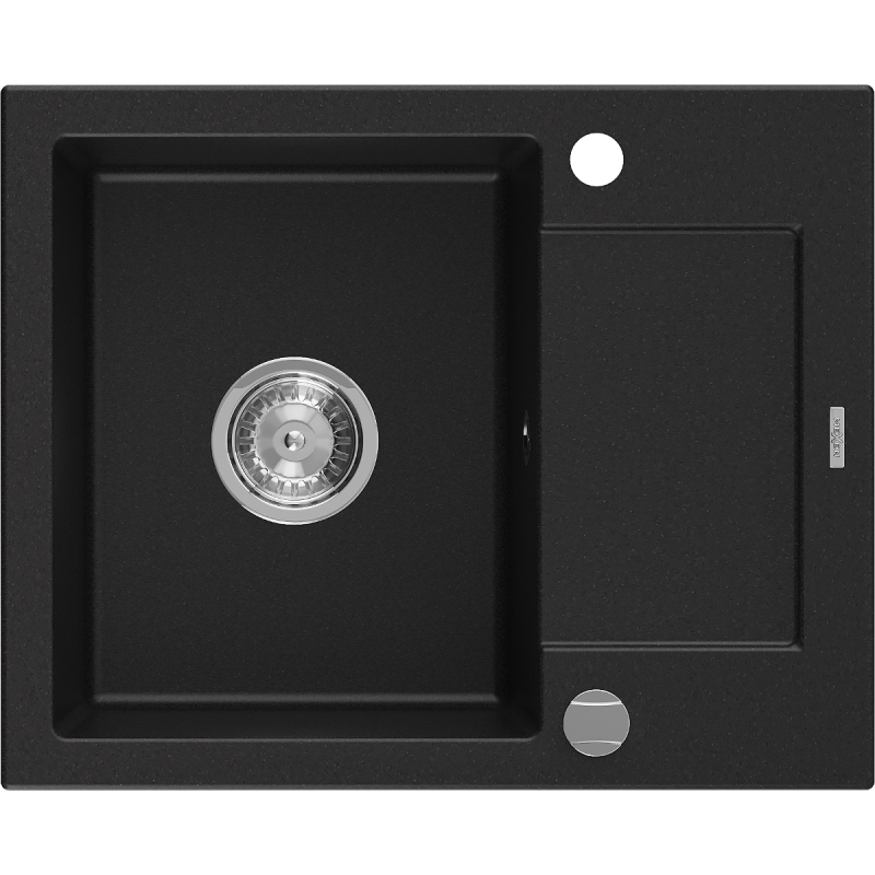 Mexen Enzo granieten gootsteen 1-kamer met afdruiprek 576 x 465 mm, zwart, chromen sifon - 6506571005-77
