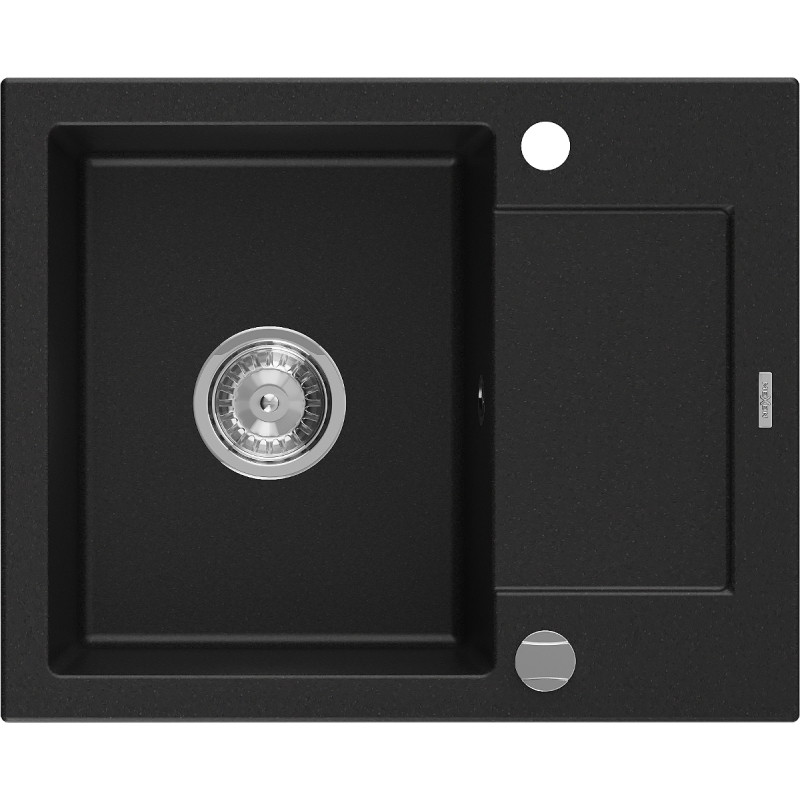Mexen Enzo granitni sudoper s 1 komorom s ocjednikom 576 x 465 mm, crni, kromirani sifon - 6506571005-77