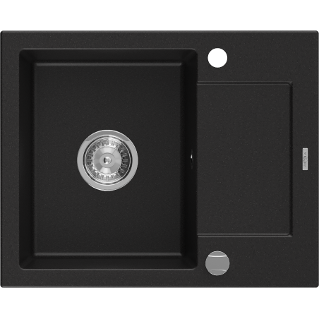 Mexen Enzo granieten gootsteen 1-kamer met afdruiprek 576 x 465 mm, zwart, chromen sifon - 6506571005-77