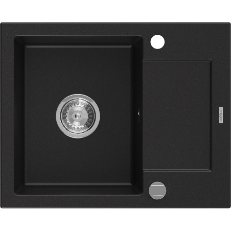 Mexen Enzo granite sink with 1 basin and drainer 576 x 465 mm, black, chrome siphon - 6506571005-77