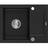 Mexen Enzo évier en granit 1 bac avec égouttoir 576 x 465 mm, noir, siphon chromé - 6506571005-77