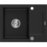Mexen Enzo granieten gootsteen 1-kamer met afdruiprek 576 x 465 mm, zwart, chromen sifon - 6506571005-77