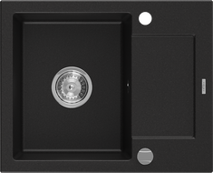 Mexen Enzo lavello in granito 1-vasca con sgocciolatoio 576 x 465 mm, nero, sifone cromato - 6506571005-77