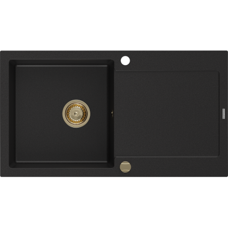 Mexen Leo Évier en granit 1 bac avec égouttoir 900 x 500 mm, noir, siphon doré - 6501901010-77-G