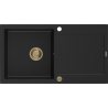 Mexen Leo évier de cuisine en granit à 1 bac avec égouttoir 900 x 500 mm, noir, siphon doré - 6501901010-77-G