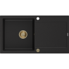 Mexen Leo Granitspüle 1-Becken mit Abtropffläche 900 x 500 mm, schwarz, goldener Siphon - 6501901010-77-G