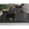 Mexen Leo granit gootsteen 1-komor met afdruiprek 900 x 500 mm, zwart, gouden sifon - 6501901010-77-G